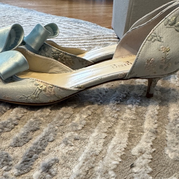 Something Bleu Bridal Blue Floral Heels with Bow - Picture 5 of 7